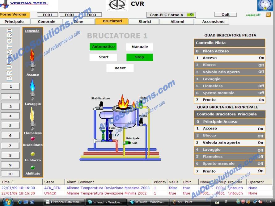 Metal healt treating VERONA STEEL 10 burners, 3 PDI for each burner: HMI Burner setting (Verona - Italy)